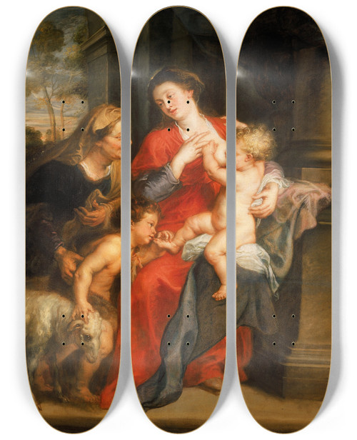 Triptych art skateboard deck of Peter Paul Rubens The Virgin And Child With Sts Elizabeth And John The Baptist by Peter Paul Rubens (1577-1640)