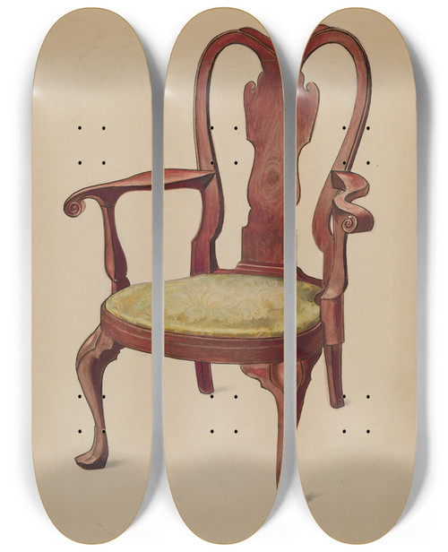 Triptych art skateboard deck of Charles Squires Armchair by Charles Squires