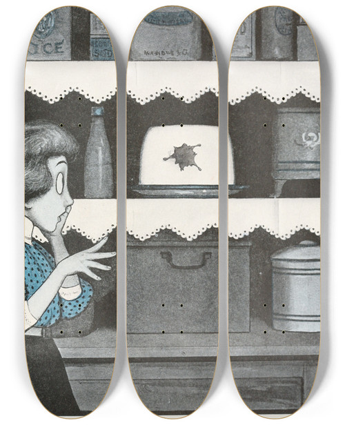 Triptych art skateboard deck of Peter Newell The Hole Book Pl 24 by Peter Newell (1862-1924)