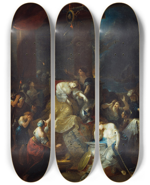 Triptych art skateboard deck of Franz Anton Maulbertsch Der Tod Der Dido by Franz Anton Maulbertsch (1724-1796)