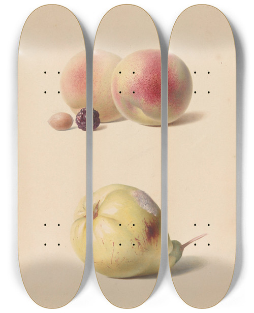 Triptych art skateboard deck of Hendrik Reekers Perzik Braam En Hazelnoot En Een Peer by Hendrik Reekers (1815-1854)