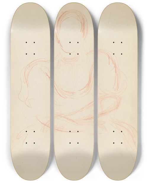 Triptych art skateboard deck of Tefan Polkorb Study Of Seated Woman In A Blouse With Large Sleeves by Stefan Polkorab