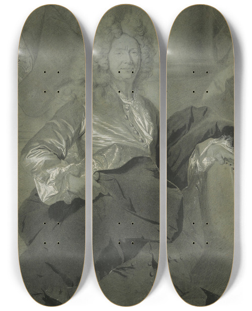 Triptych art skateboard deck of Hyacinthe Rigaud Portrait Of A Man_2 by Hyacinthe Rigaud (1659-1743)