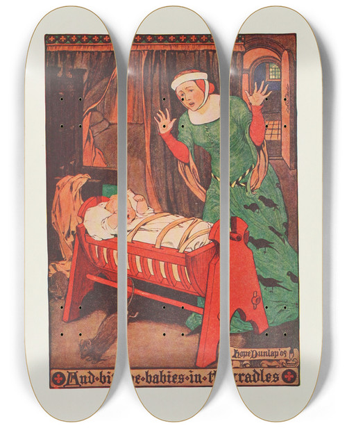 Triptych art skateboard deck of Hope Dunlap And Bit The Babies In The Cradles by Hope Dunlap