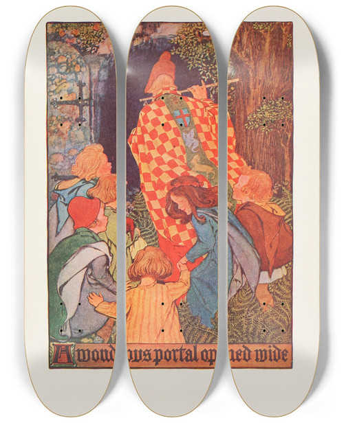 Triptych art skateboard deck of Hope Dunlap A Wondrous Portal Opened Wide by Hope Dunlap
