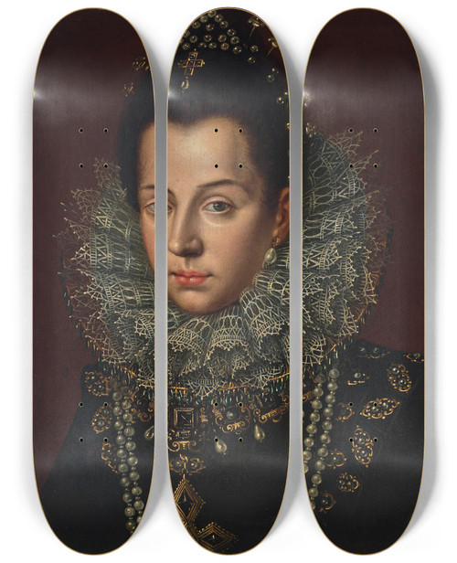 Triptych art skateboard deck of Sofonisba Anguissola Portrait Of Catalina Micaela Duchess Consort Of Savoy 15671597 by Sofonisba Anguissola (1530-1625)
