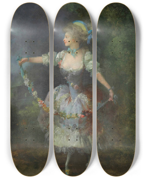 Triptych art skateboard deck of Jeanfrdric Schall A Girl Dancing With A Garland Of Flowers by Jean-Frdric Schall (1752-1825)