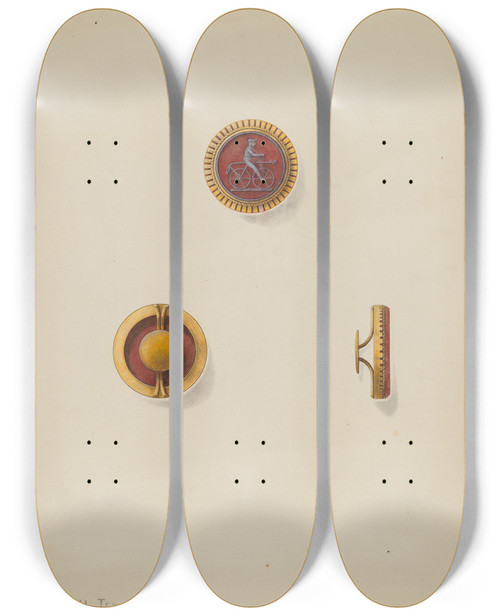 Triptych art skateboard deck of John H Tercuzzi Cuff Buttons by John H Tercuzzi