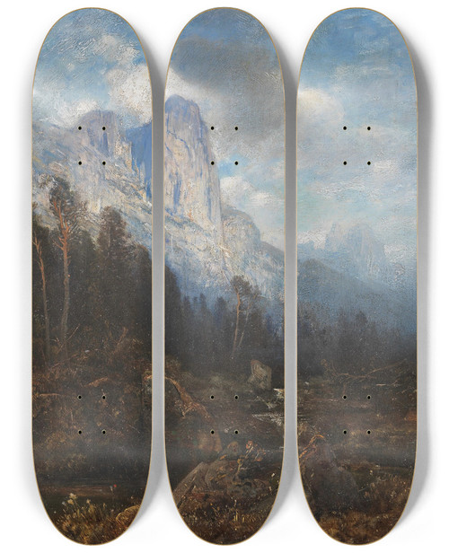 Triptych art skateboard deck of Toni Von Stadler Gebirgslandschaft by Toni Von Stadler (1850-1917)