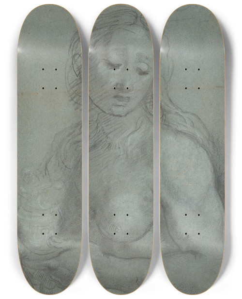 Triptych art skateboard deck of Federico Barocci Halflength Of Mary Magdalene Verso by Federico Barocci (1528-1612)