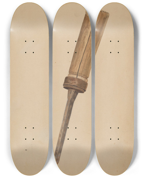 Triptych art skateboard deck of William Frank Wagon Makers Chisel by William Frank