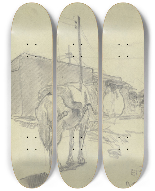 Triptych art skateboard deck of Rudolf Gudden Square In Morocco_1 by Rudolf Gudden (1863-1935)