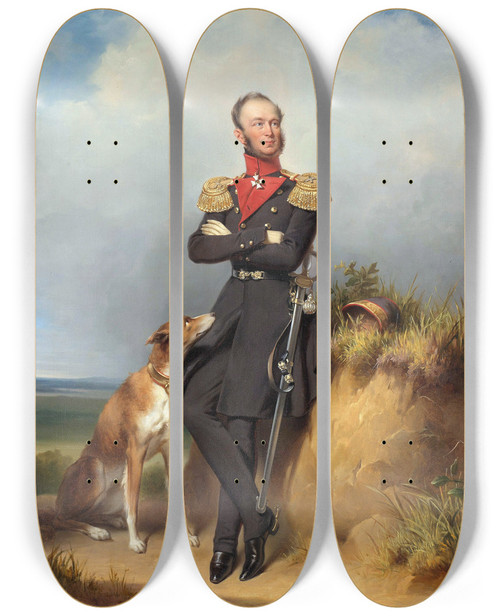 Triptych art skateboard deck of Jan Adam Kruseman Portrait Of William Iiking Of The Netherlands by Jan Adam Kruseman (1804-1862)