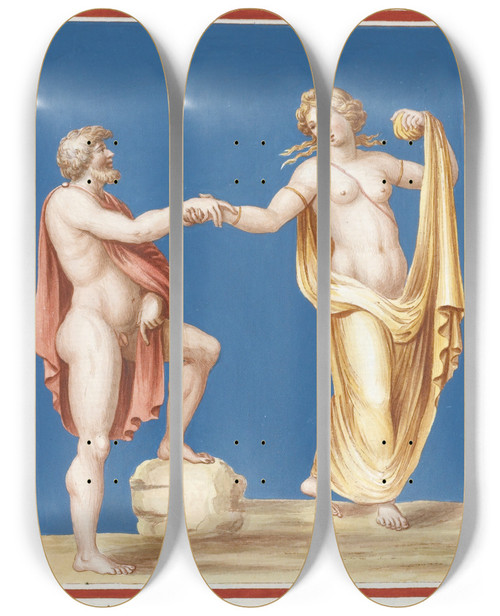 Triptych art skateboard deck of Pierrejean Mariette Pittura A Laterale Alla Porta G by Pierre-Jean Mariette (1694-1774)