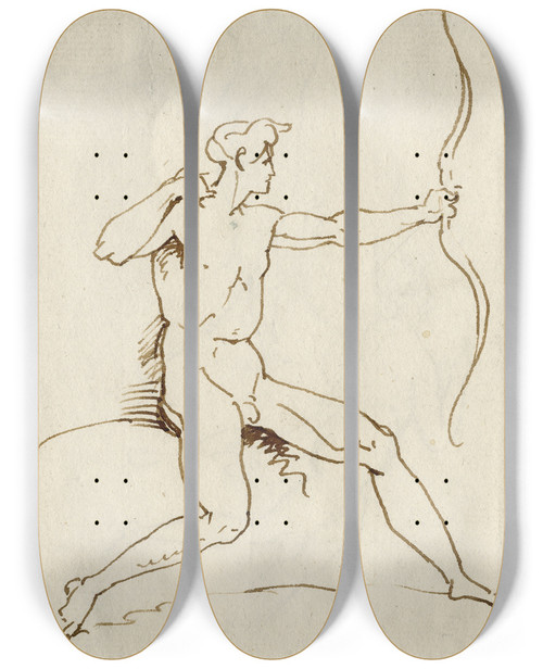 Triptych art skateboard deck of David Humbert De Superville Naakte Boogschutter En Profil by David Humbert De Superville (1770-1849)