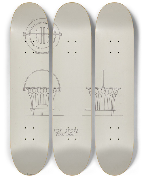 Triptych art skateboard deck of Philip Johnson Toy Stove_2 by Philip Johnson