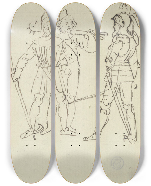 Triptych art skateboard deck of Peter Von Cornelius Gtz Von Berlichingen Und Die Bauern by Peter Von Cornelius (1784-1867)