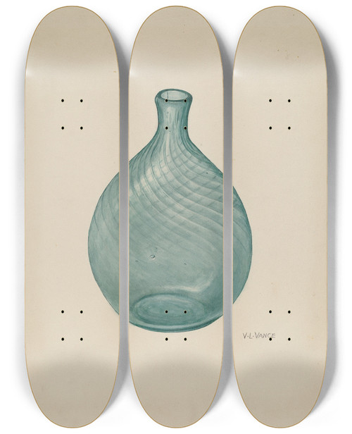 Triptych art skateboard deck of Vl Vance Flask by V.L. Vance