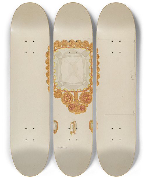 Triptych art skateboard deck of Tulita Westfall Brooch by Tulita Westfall