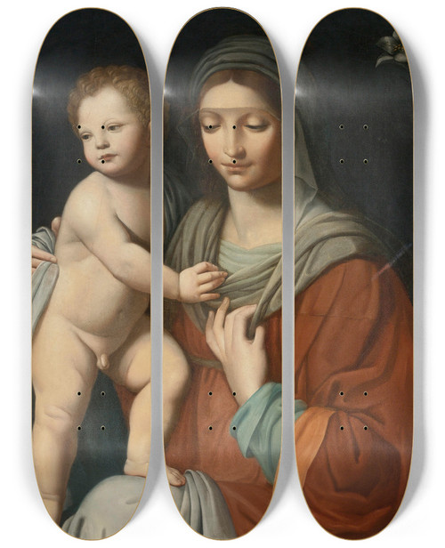 Triptych art skateboard deck of After Bernardino Luini Virgin And Child by After Bernardino Luini (1480-1532)