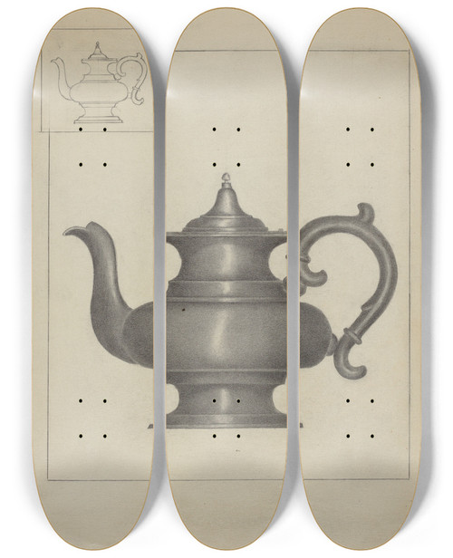Triptych art skateboard deck of Janet Riza Pewter Teapot_2 by Janet Riza (20-)
