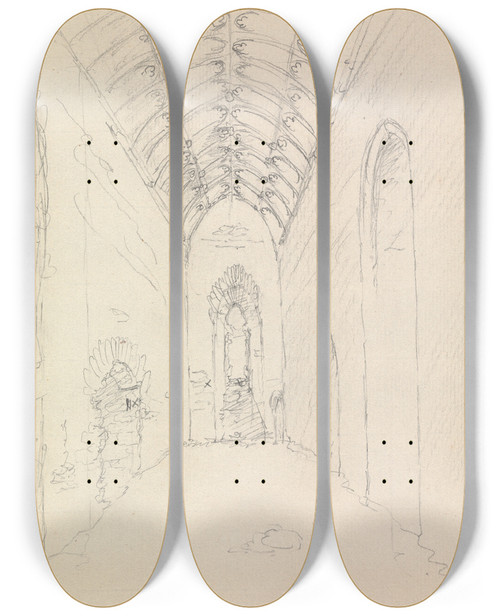 Triptych art skateboard deck of James Moore Interior Of St Catherines Chapel In Abbotsbury Dorset England by James Moore (1762-1799)