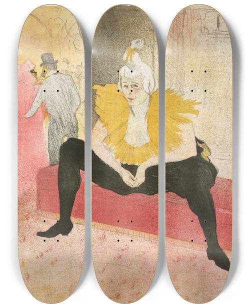 Triptych art skateboard deck of Henri De Toulouselautrec Elles The Seated Clown Mlle Chaukao by Henri de Toulouse-Lautrec (1864-1901)