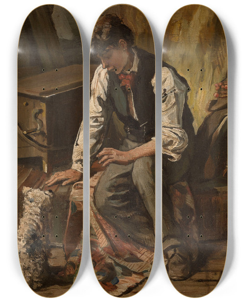 Triptych art skateboard deck of Constantin Meunier Organ Grinder by Constantin Meunier (1831-1905)