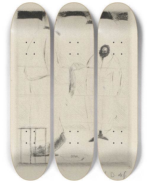 Triptych art skateboard deck of Andr Dunoyer De Segonzac Tableau De La Boxe Illustr De 29 Gravures Leauforte Pl 31 by Andre Dunoyer De Segonzac (1884-1974)