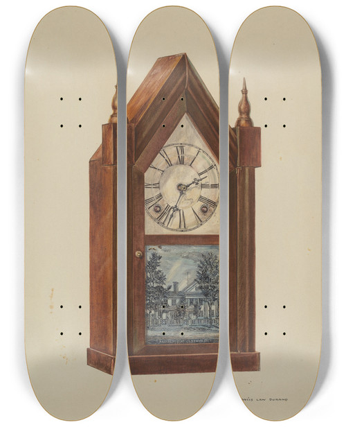 Triptych art skateboard deck of Francis Law Durand Steeple Clock by Francis Law Durand (1935)