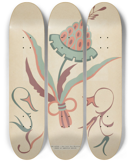 Triptych art skateboard deck of American 20Th Century San Luis Rey Side Altar From The Portfolio Decorative Art Of Spanish California by American 20Th Century