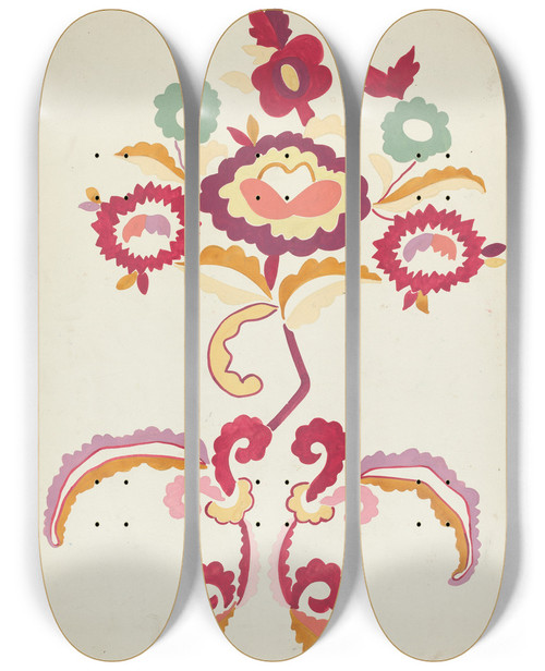 Triptych art skateboard deck of Majel G Claflin Design From A Proposed Portfolio_1 by Majel G Claflin (1893-1941)