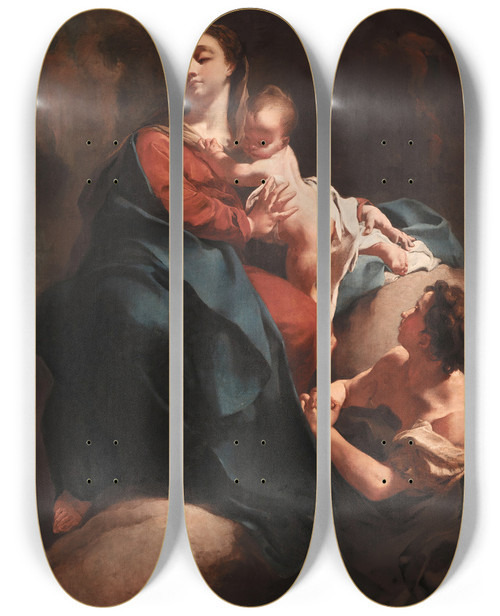 Triptych art skateboard deck of Giovanni Battista Piazzetta Madonna And Child With An Adoring Figure by Giovanni Battista Piazzetta (1682-1754)