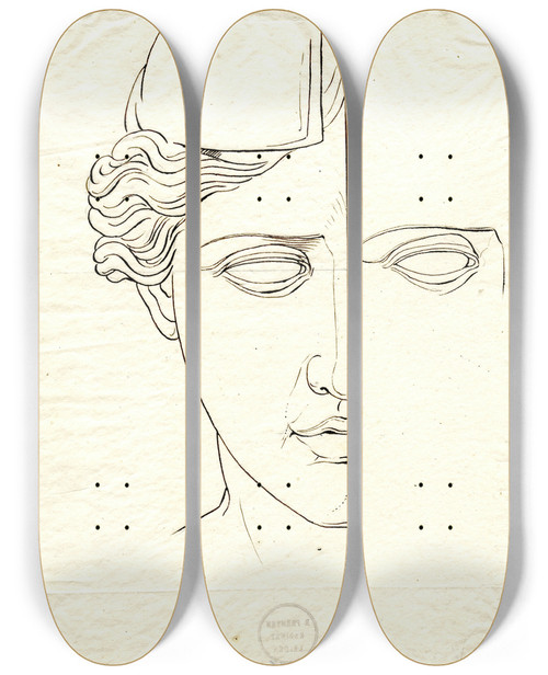 Triptych art skateboard deck of David Humbert De Superville Right Half Of The Head Of The Pallas Velletri by David Humbert De Superville (1770-1849)