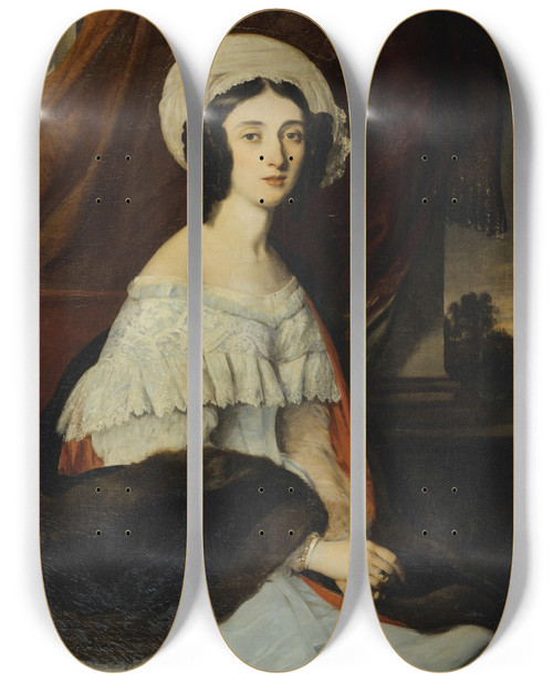 Triptych art skateboard deck of Alexandre Marie Colin Portrait Deugnie Gabrielle Barbou Des Courires Baronne Rivet by Alexandre Marie Colin (1798-1875)
