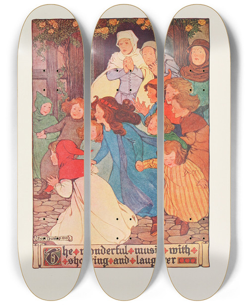 Triptych art skateboard deck of Hope Dunlap The Wonderful Music With Shouting And Laughter by Hope Dunlap