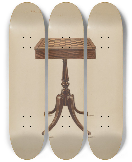 Triptych art skateboard deck of Nicholas Gorid Checker Table by Nicholas Gorid (20-)