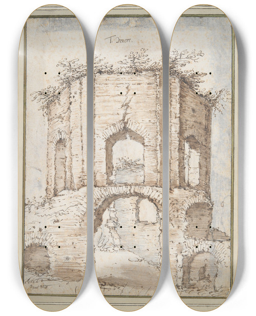 Triptych art skateboard deck of Jan Brueghel The Younger Temple Of Venus Atbaiae by Jan Brueghel the Younger (1601-1678)