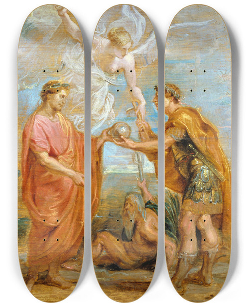Triptych art skateboard deck of Peter Paul Rubens Constantius Appoints Constantine As His Successor by Peter Paul Rubens (1577-1640)