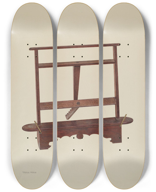 Triptych art skateboard deck of Frank M Keane Book Rest Mahogany by Frank M Keane