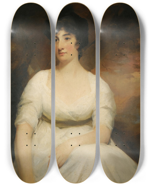 Triptych art skateboard deck of Sir Henry Raeburn Portrait Of Katherine Hamilton Lady Suttie Of Balgone D 1817_2 by Sir Henry Raeburn (1756-1823)