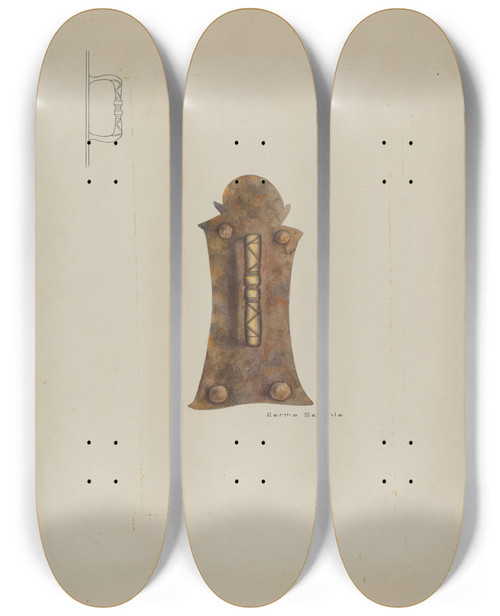 Triptych art skateboard deck of Bertha Semple Iron Door Handle by Bertha Semple