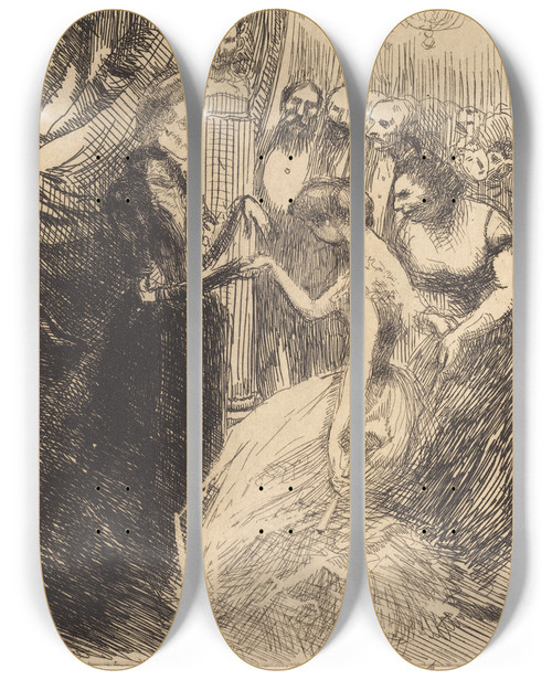 Triptych art skateboard deck of Albert Besnard The Presentation La Prsentation by Albert Besnard (1849-1934)