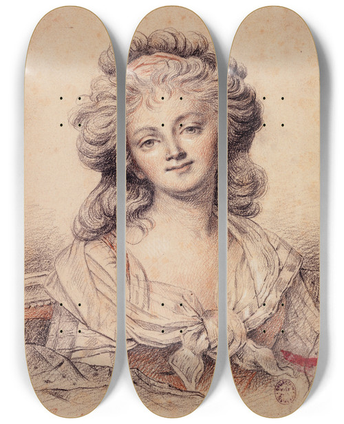 Triptych art skateboard deck of Mariegenevive Bouliard Portrait De Mademoiselle Bouillard by Marie-Genevive Bouliard (1762-1825)