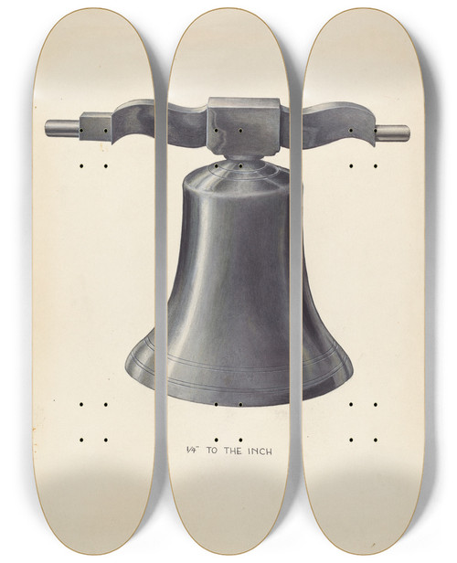 Triptych art skateboard deck of Wellington Blewett Bell From Swedish Church by Wellington Blewett (20-)
