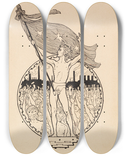 Triptych art skateboard deck of Fidus Entwurfszeichnungen by Fidus (1868-1948)