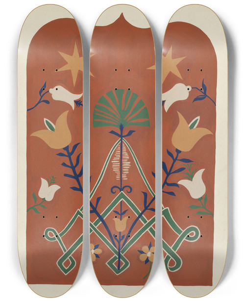 Triptych art skateboard deck of American 20Th Century Study For Proposed Portfolio Decorated Chests Of Rural Pennsylvania_4 by American 20Th Century
