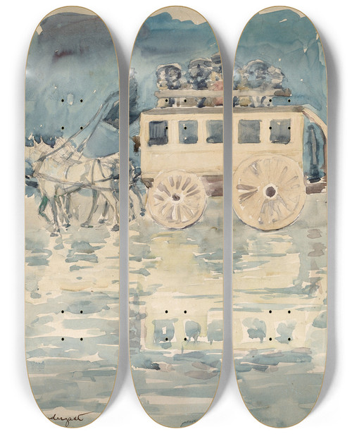 Triptych art skateboard deck of Maurice Prendergast Parisian Omnibus by Maurice Prendergast (1858-1924)