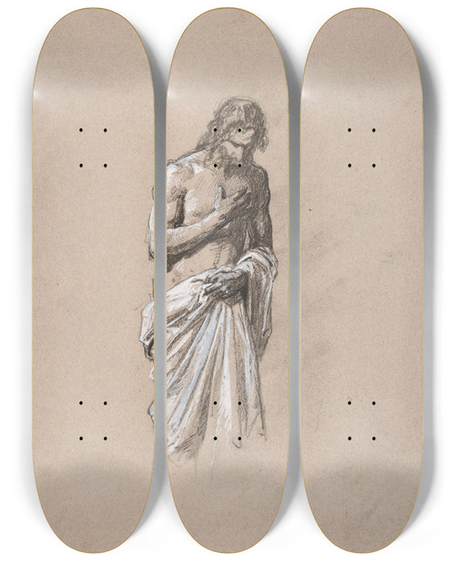 Triptych art skateboard deck of Isidore Pils Study For Clovis_4 by Isidore Pils (1815-1875)