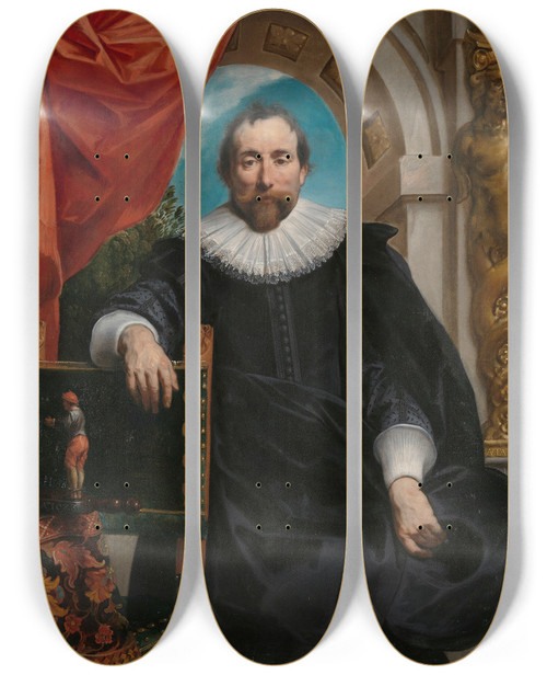 Triptych art skateboard deck of Jacob Jordaens Portrait Of Rogier Le Witer by Jacob Jordaens (1593-1678)